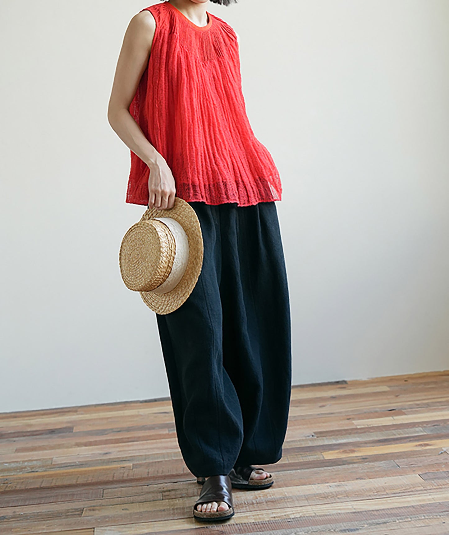 edoa Crushed Linen Pintucked Tank Top
