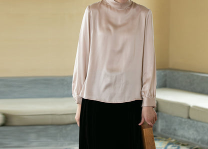 edoa Silk Satin High Collar Blouse