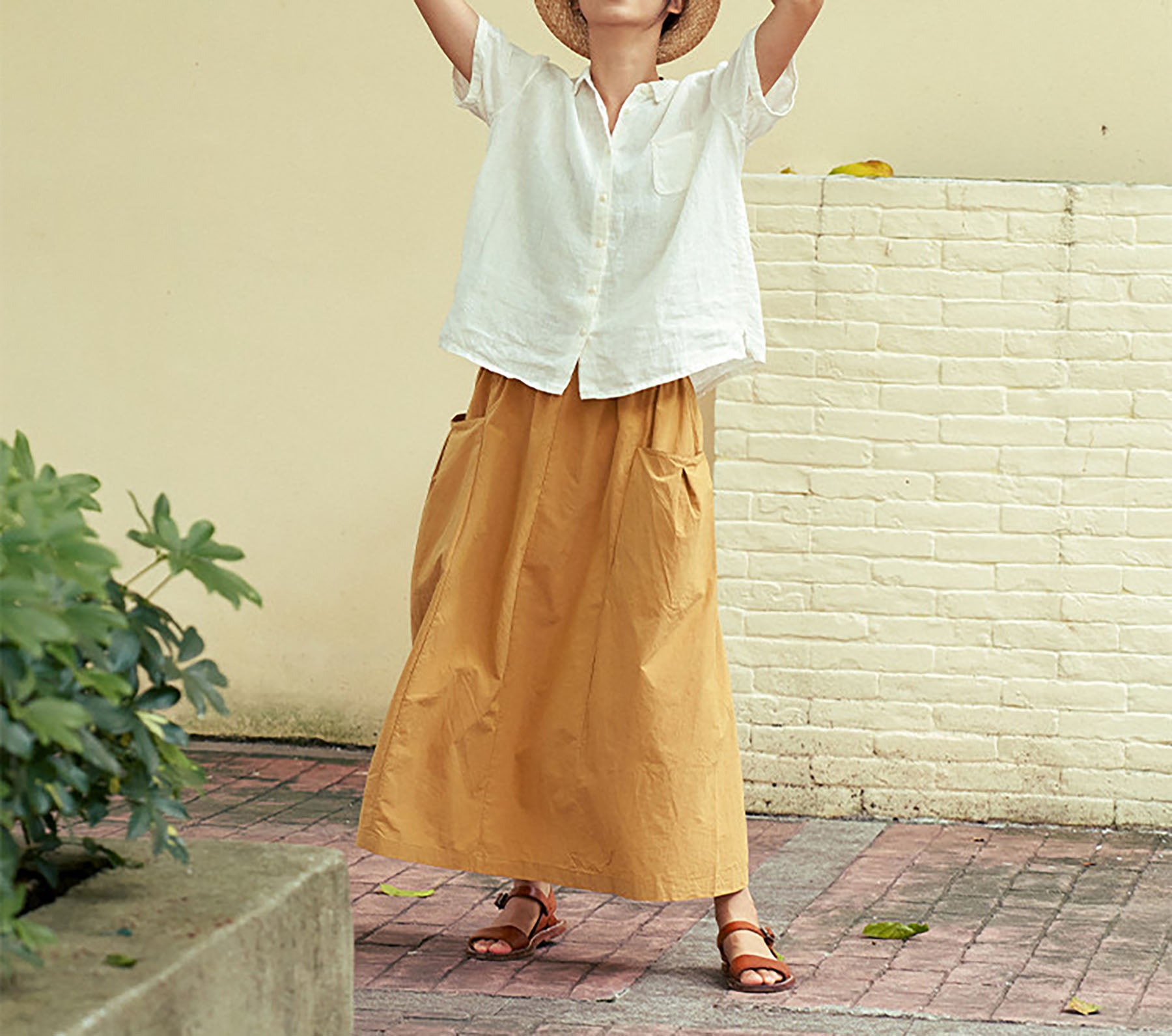 edoa Washed Linen Short Sleeve Artist Shirt 