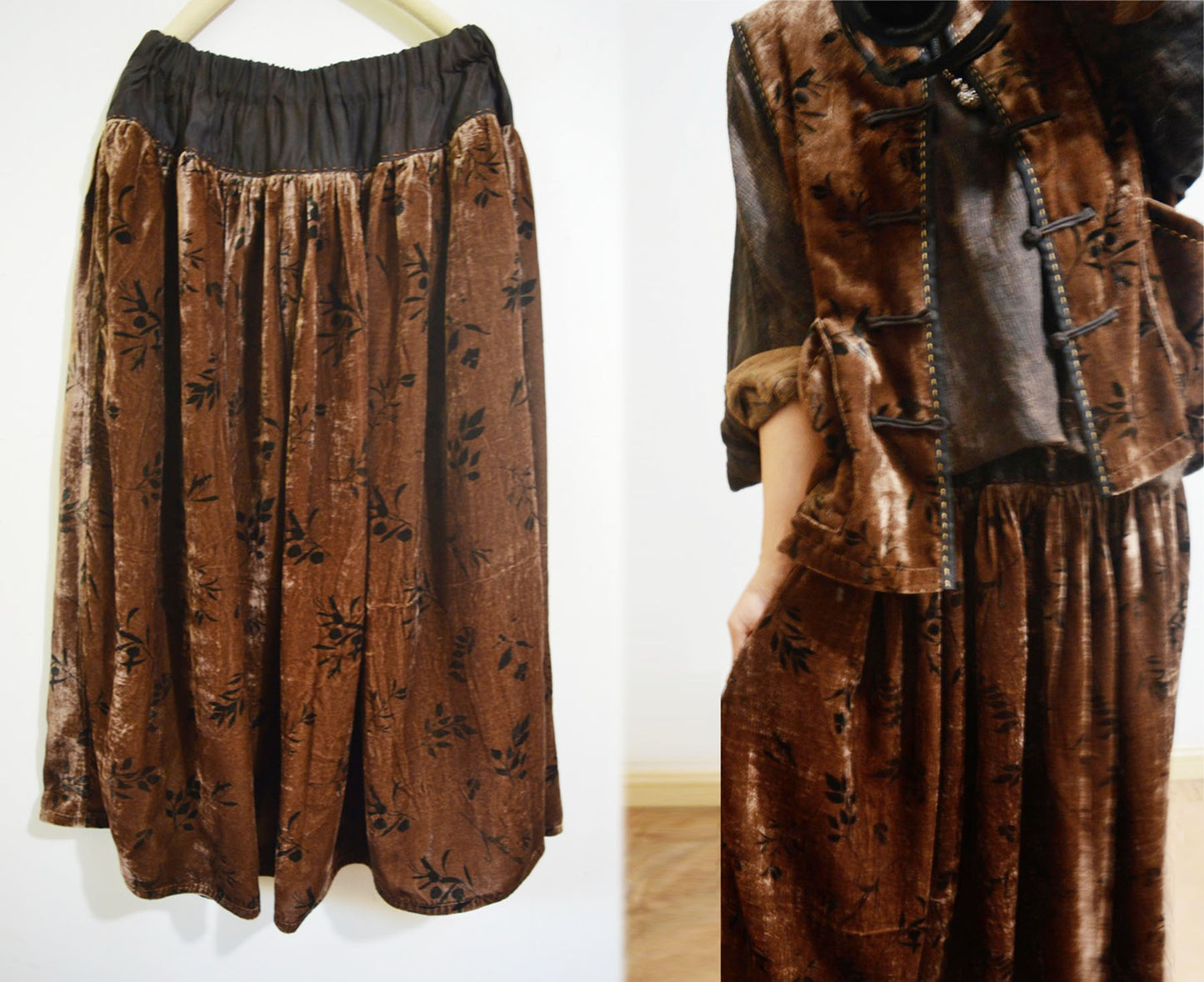 Loose Dioscorea Dyed Silk Velvet Skirt sk0081 X023