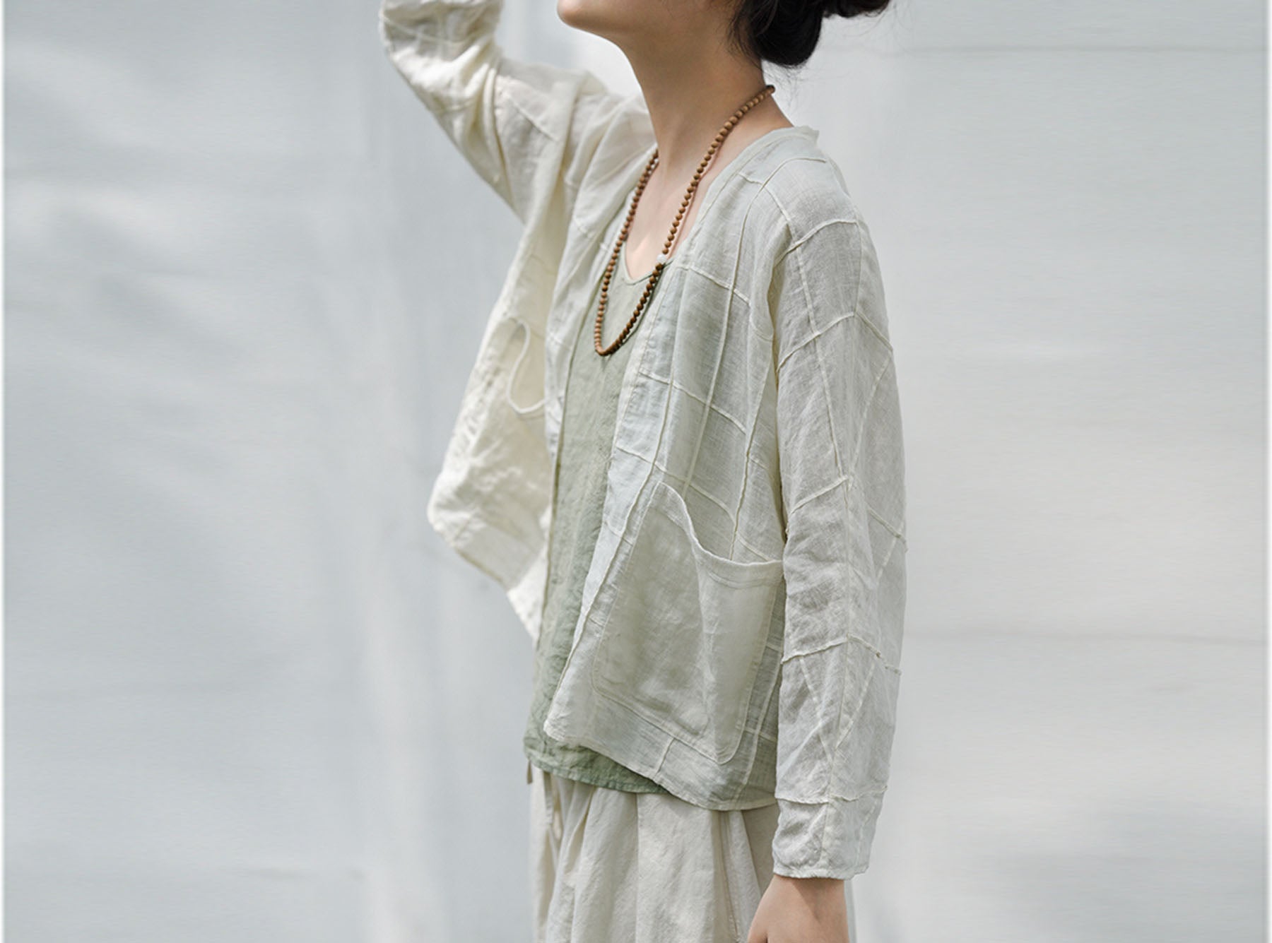 edoa Check Pin Tucked Thin Linen Shirt 