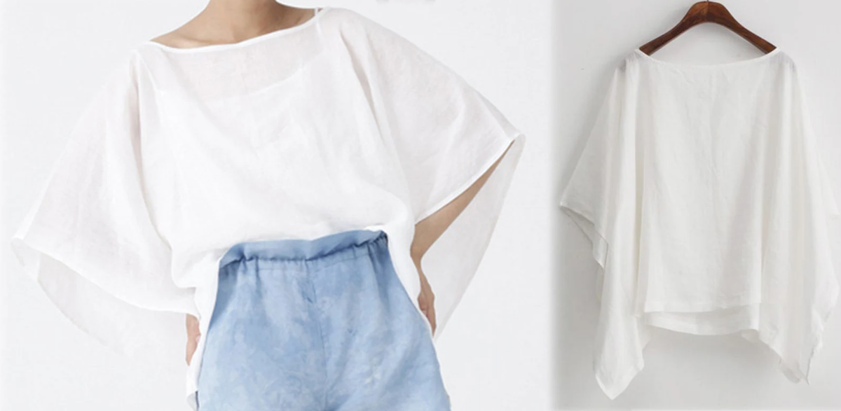edoa Boxy Oversized Washed Ramie Tunic Blouse