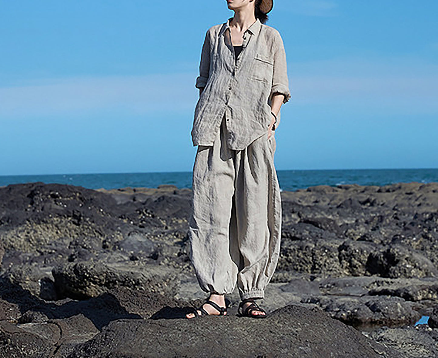 edoa Eco-friendly Flax Linen Lattern Pants 