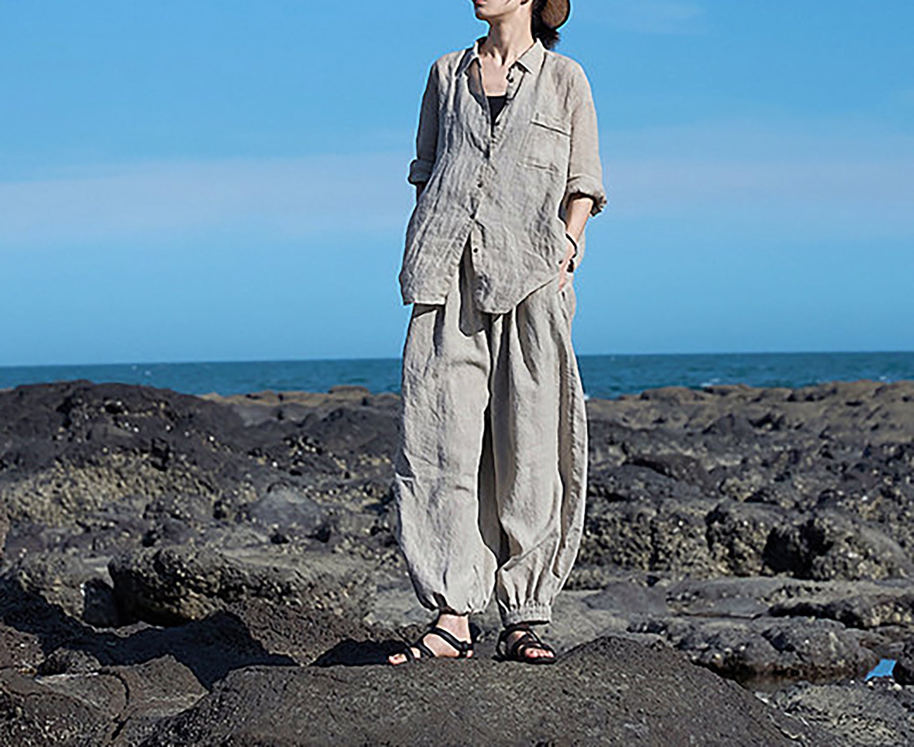 edoa Eco-friendly Flax Linen Lattern Pants 