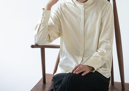 edoa Stone Washed Silk Satin Chinese Blouse 