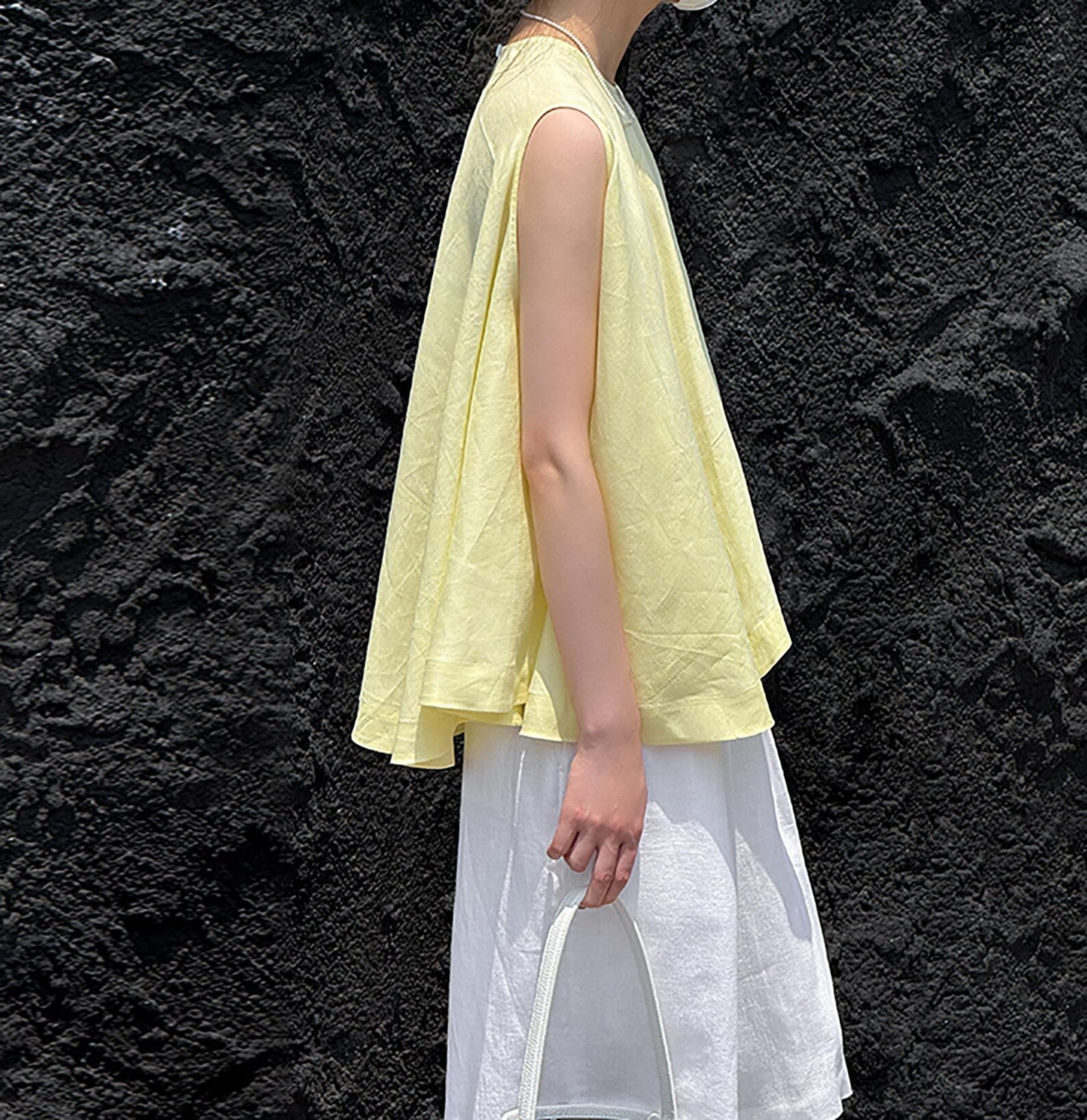 edoa Lovely Yellow Linen Trapeze Tank Top