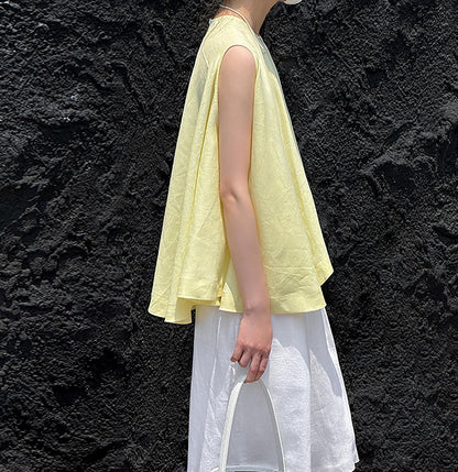 edoa Lovely Yellow Linen Trapeze Tank Top