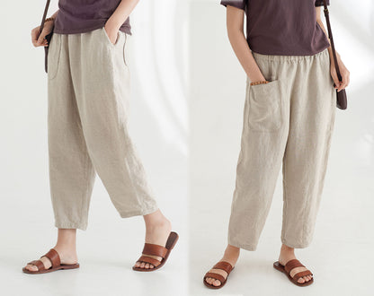 edoa Twin Patch Pockets Tapered Linen Pants