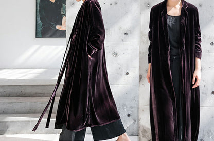 edoa Silk Velvet Modified Trench Coat 