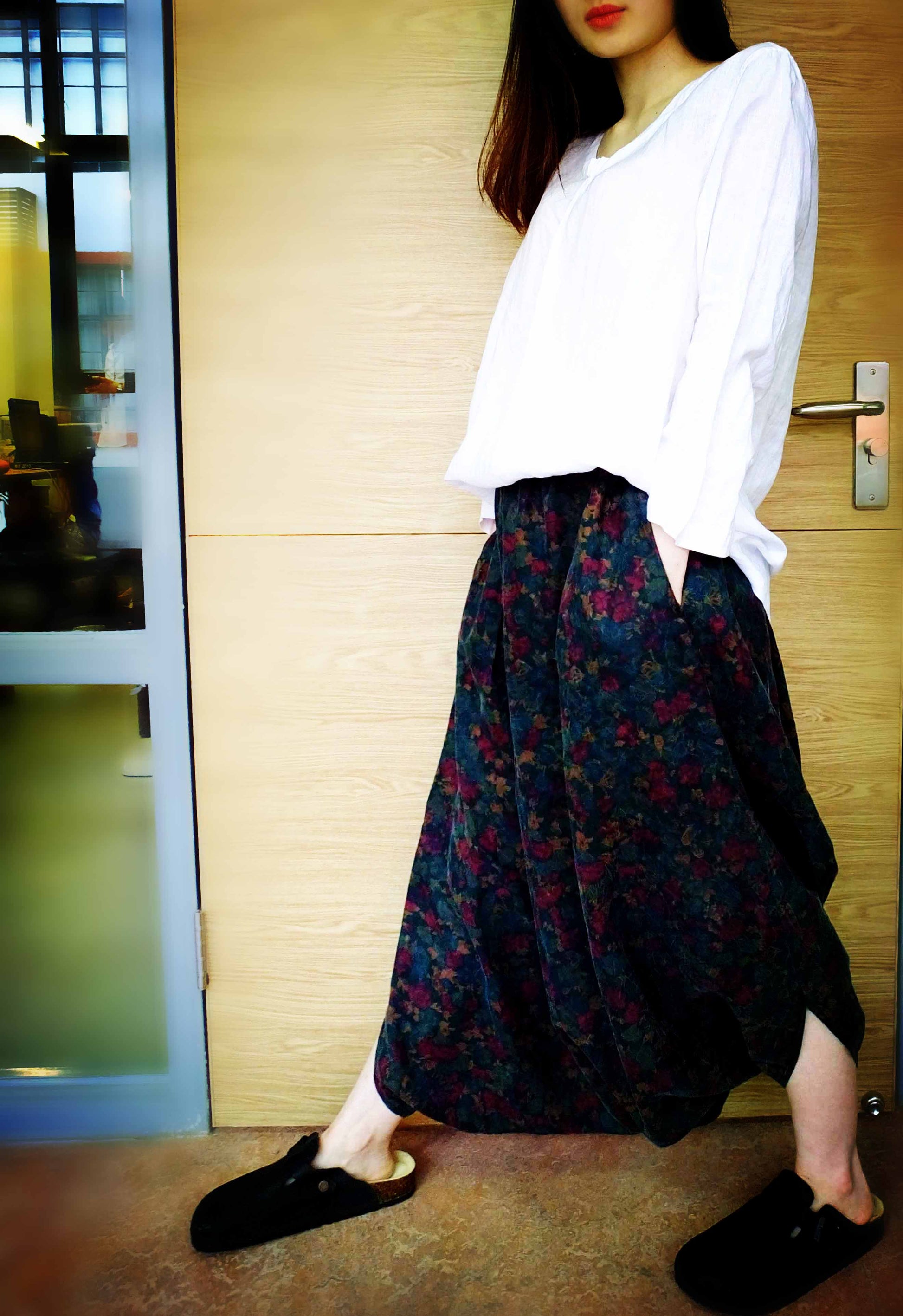 edoa Printed Mud Silk Habotai Harem Pants