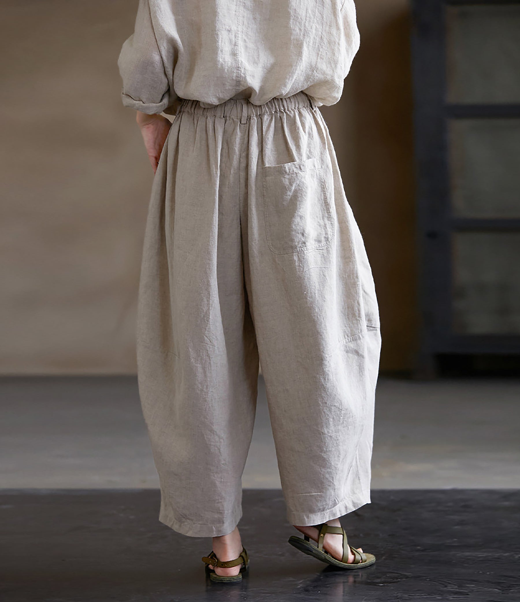 edoa Eco-friendly Flax Linen Tapered Pants