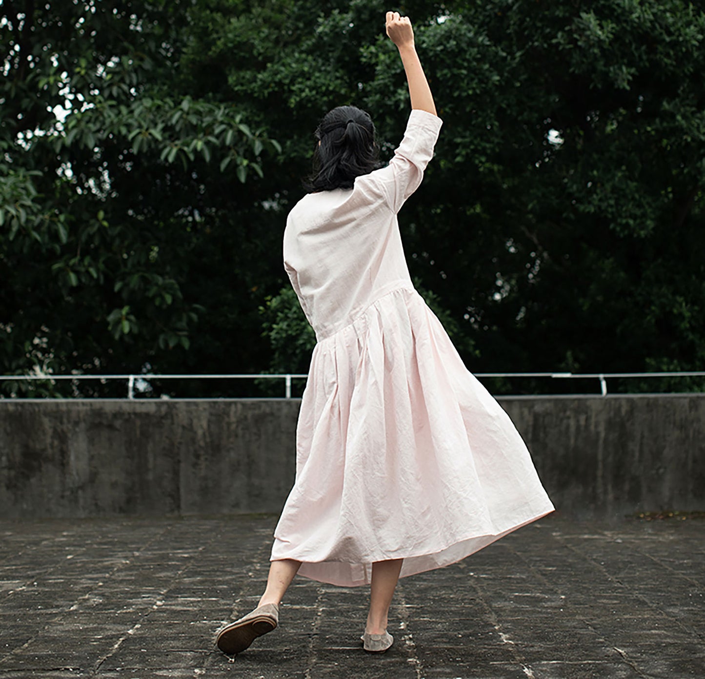 edoa Bracelet Sleeves Linen Shirt Dress
