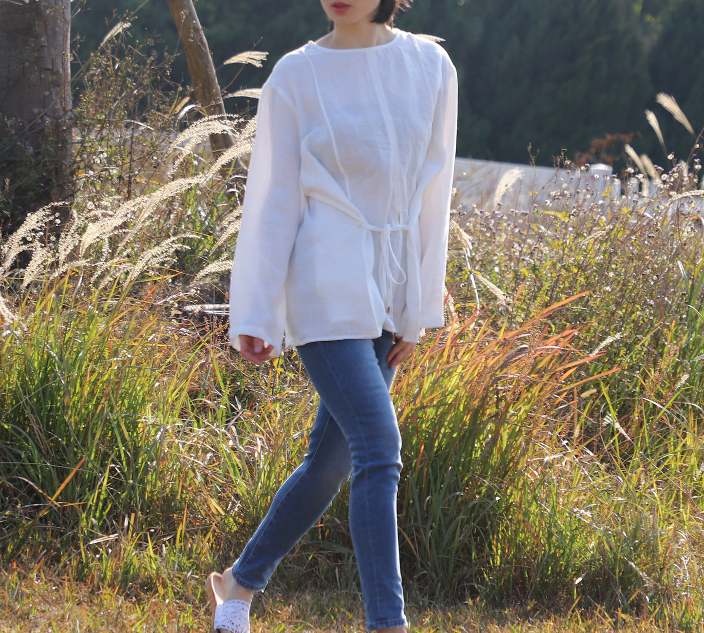 edoa Oversized Two Way Collar Linen Shirt