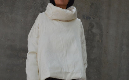 edoa Light Weight Dupioni Silk Goose Down Turtleneck Coat