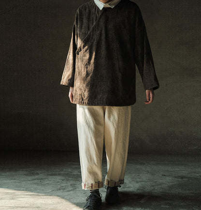 edoa Mud Tussah Silk Slant Placket Jacket 