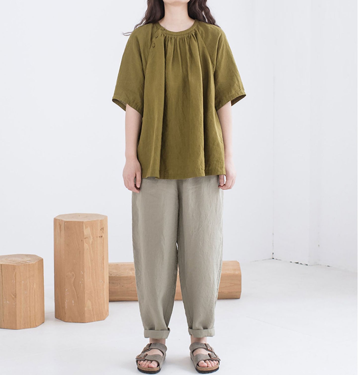 edoa Flax Linen Pants Tapered Pants