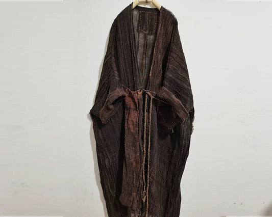 Loose Fitting Hand Woven Plant dyed Linen Cardigan Coat co0083 A644