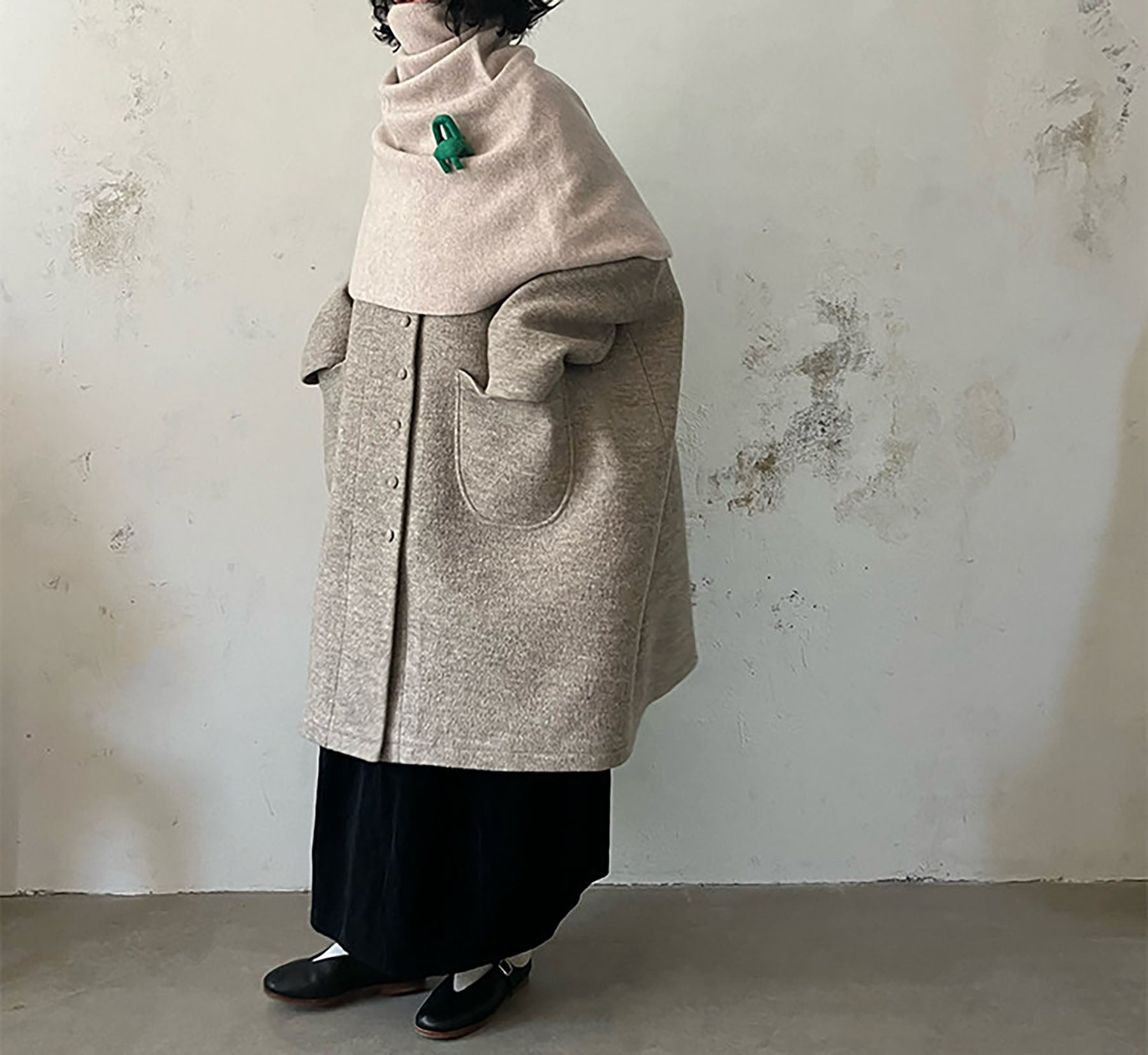 edoa Winter Boiled Wool Oversized Coat