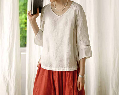 edoa Off White Linen Blouse