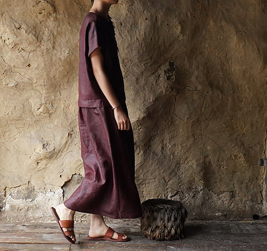 edoa Rusty Red Cracked Mud Silk Midi Skirt