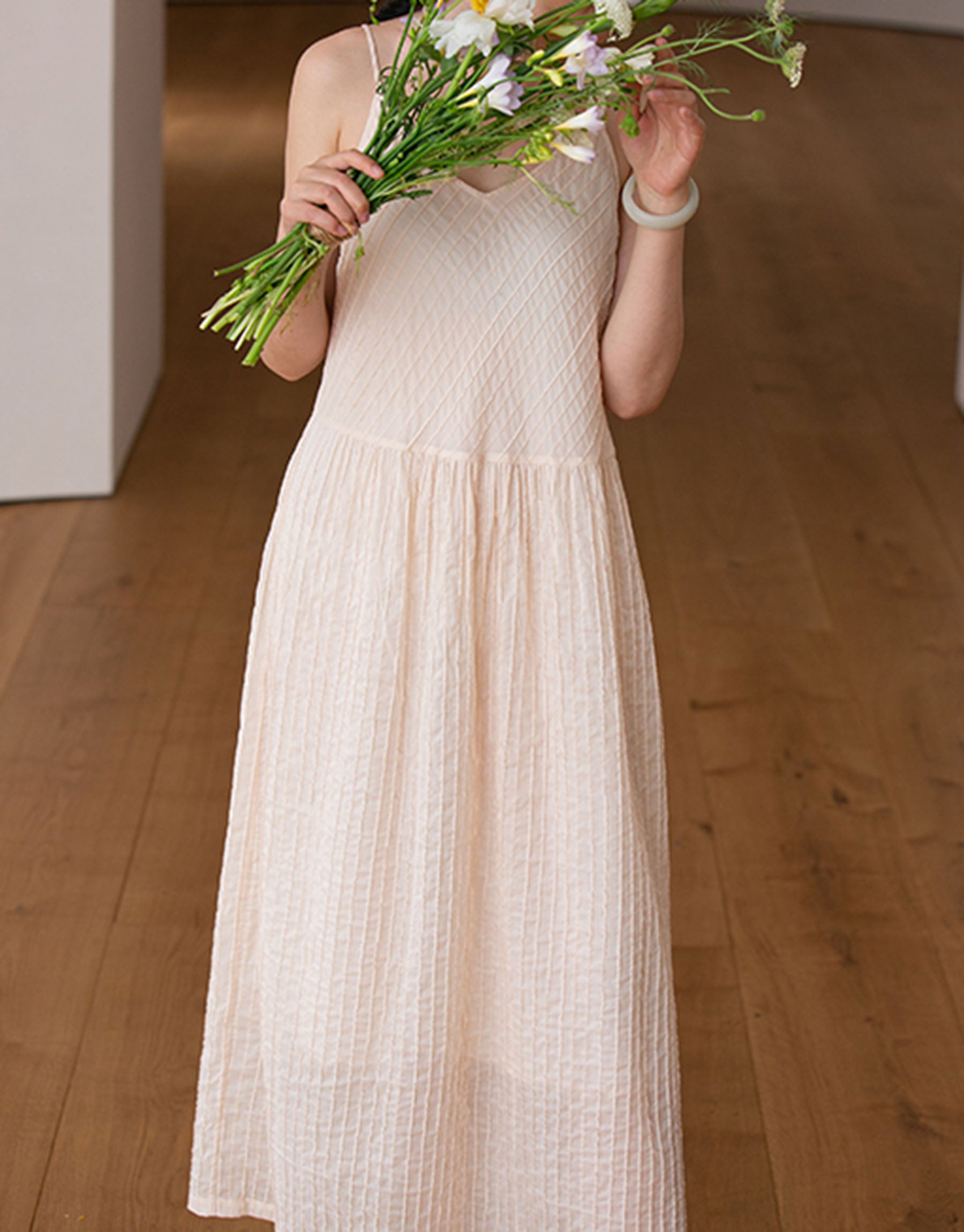 edoa High Count Cotton Pintucked Slip Dress