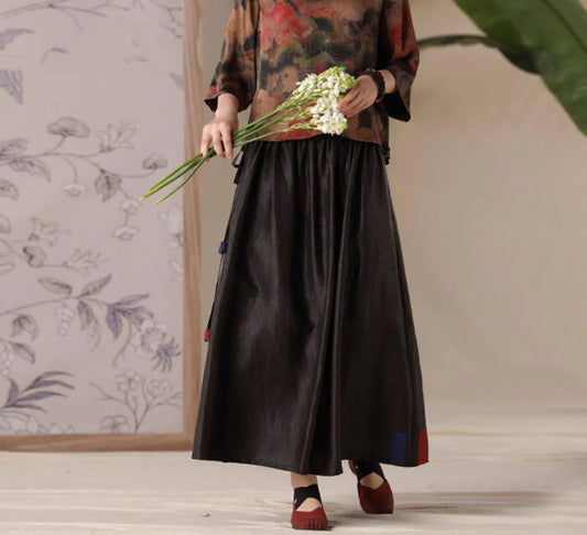 edoa Cracked Mud Silk Patchwork Maxi Skirt