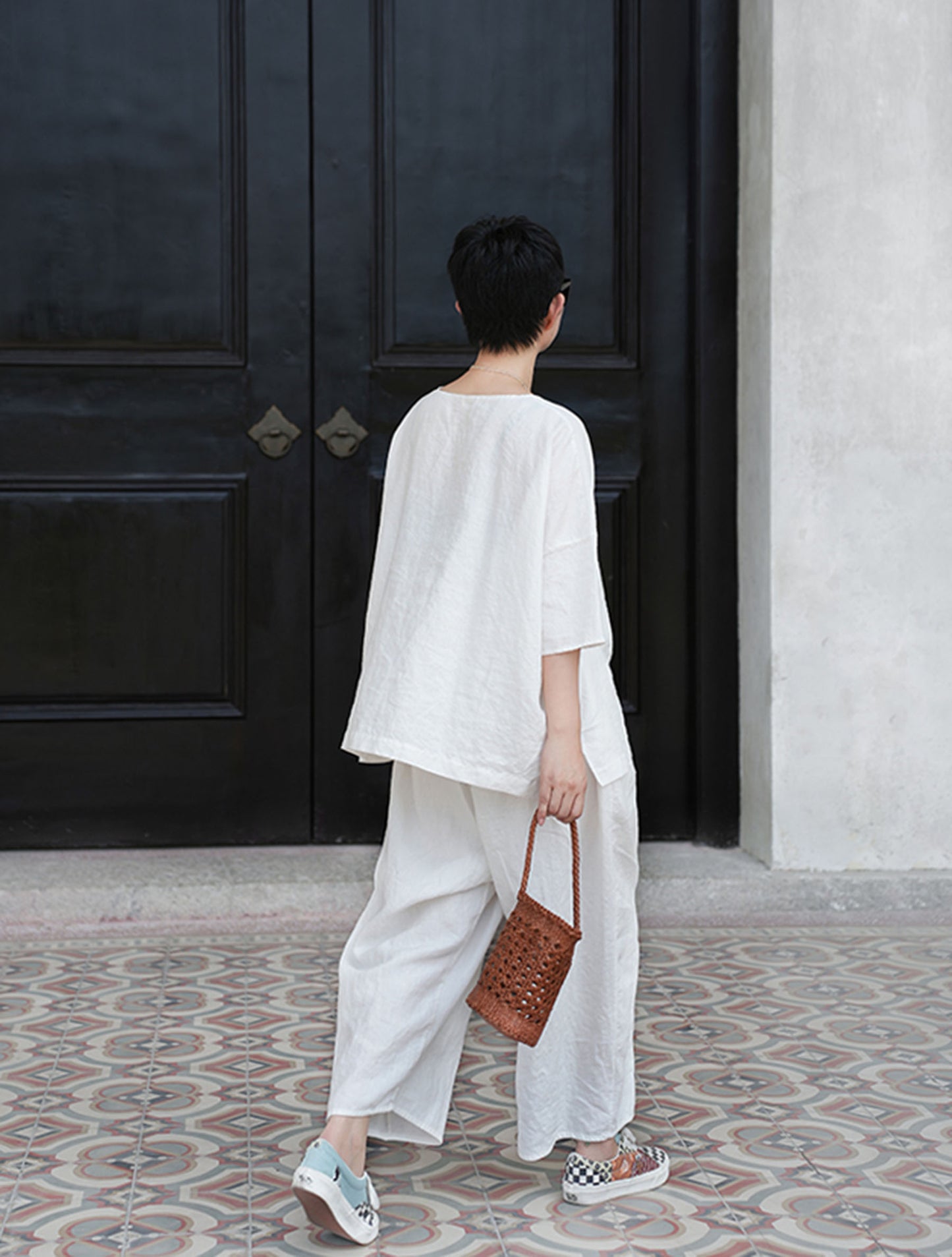 edoa Loose Heavy Weight Washed Linen Wide-leg Pants
