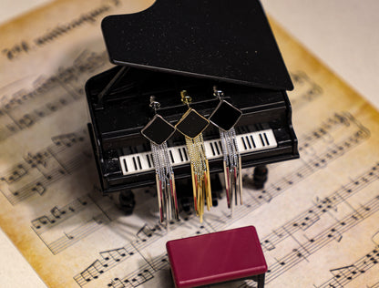 edoa Nocturne Fringe Geometric Black Onyx Earrings