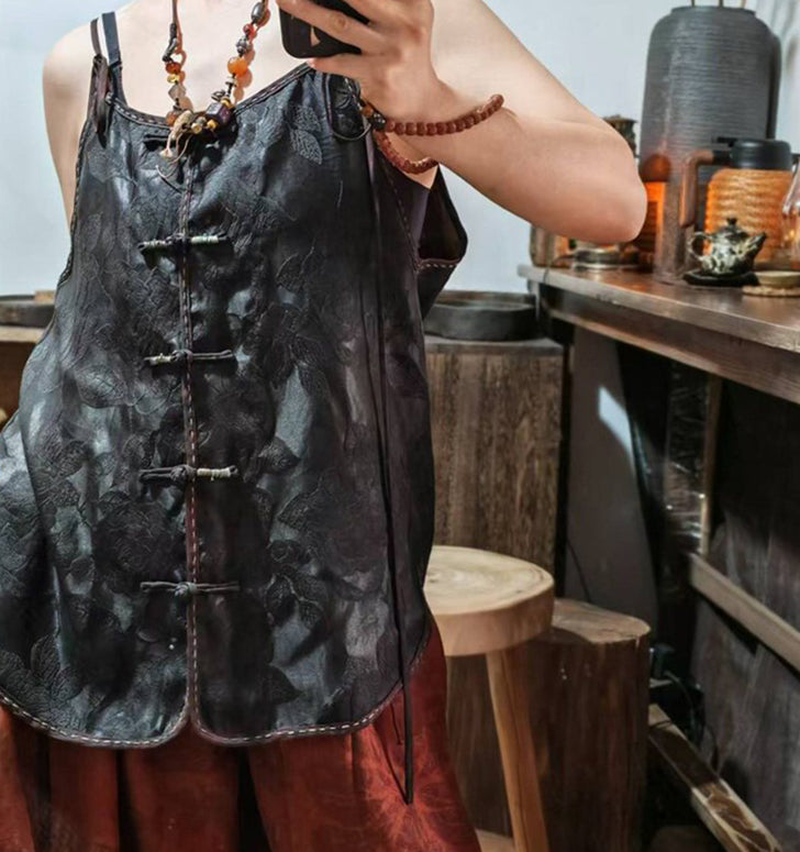 Mud Silk Jacquard Dudou Inspired Cami Top to0318 X316