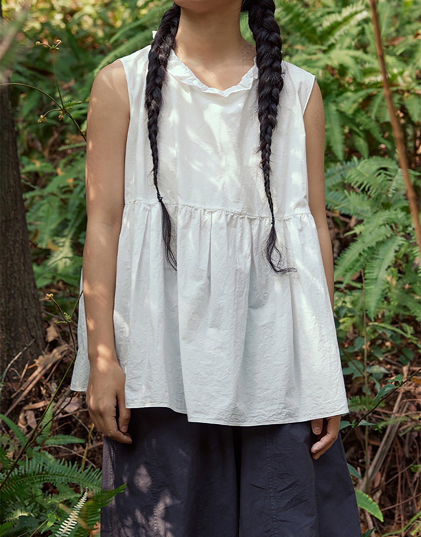 edoa Summer Cotton Sleeveless Peplum Blouse