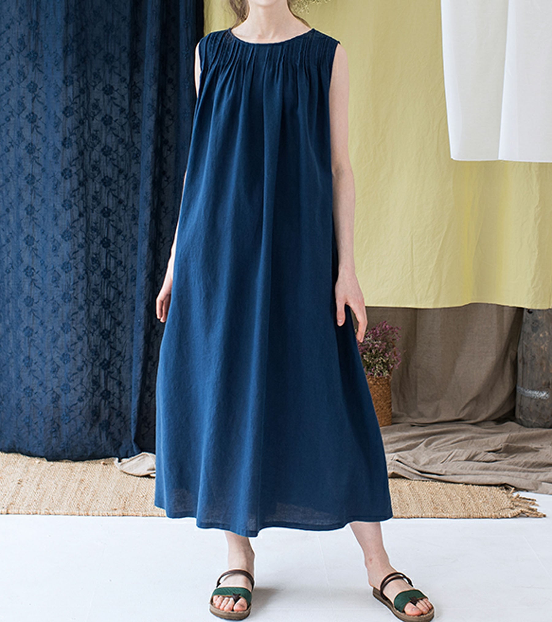 edoa Pintucked Linen Tank Dress