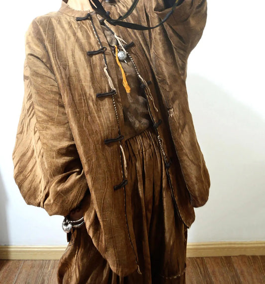 Oversized Mud Silk Linen Blend Jacquard Chinese Jacket ja0056 X303
