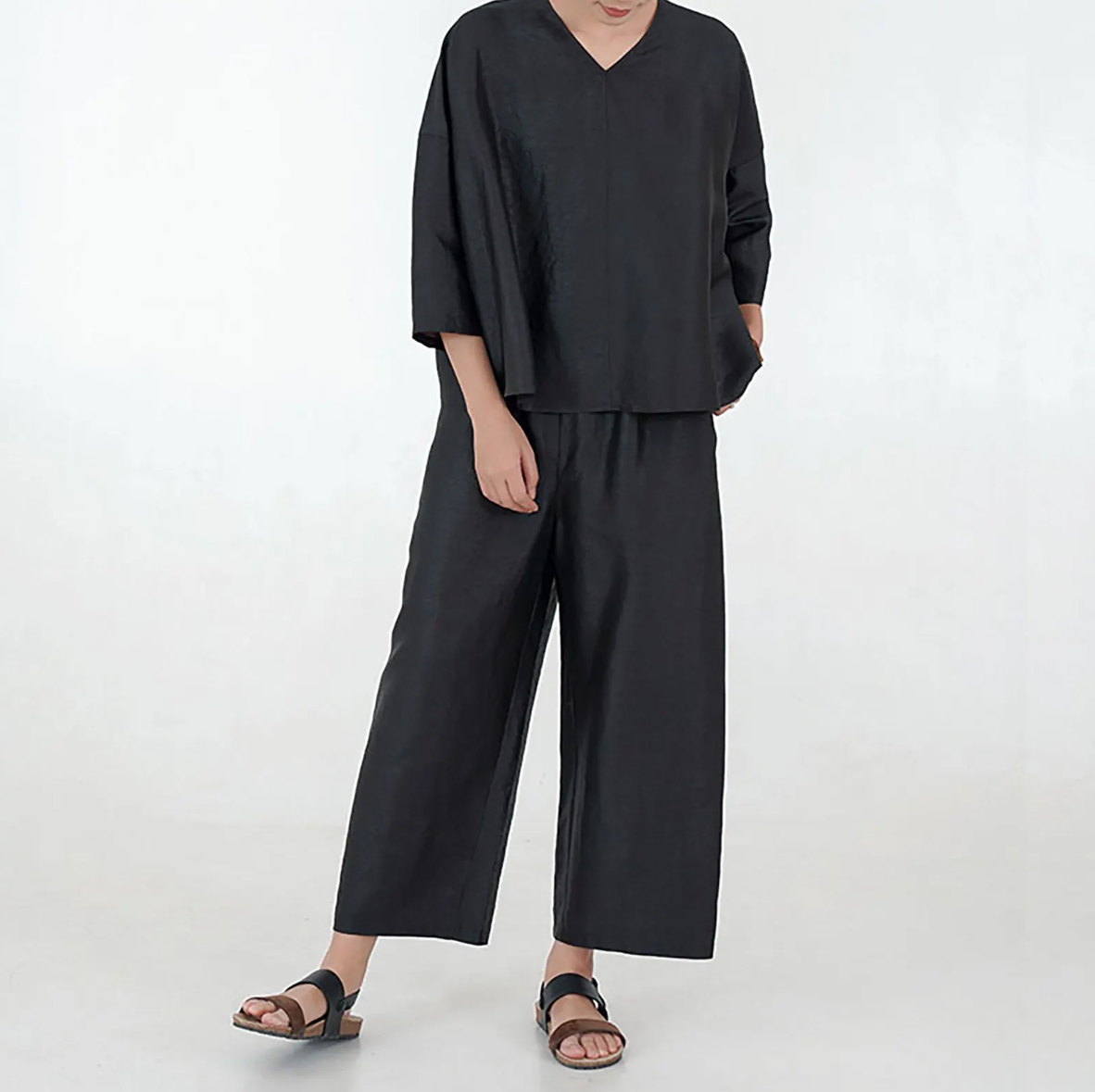 edoa Intangible Cultural Heritage Cracked Mud Silk Wide-leg Crop Pants