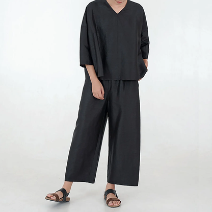 edoa Intangible Cultural Heritage Cracked Mud Silk Wide-leg Crop Pants