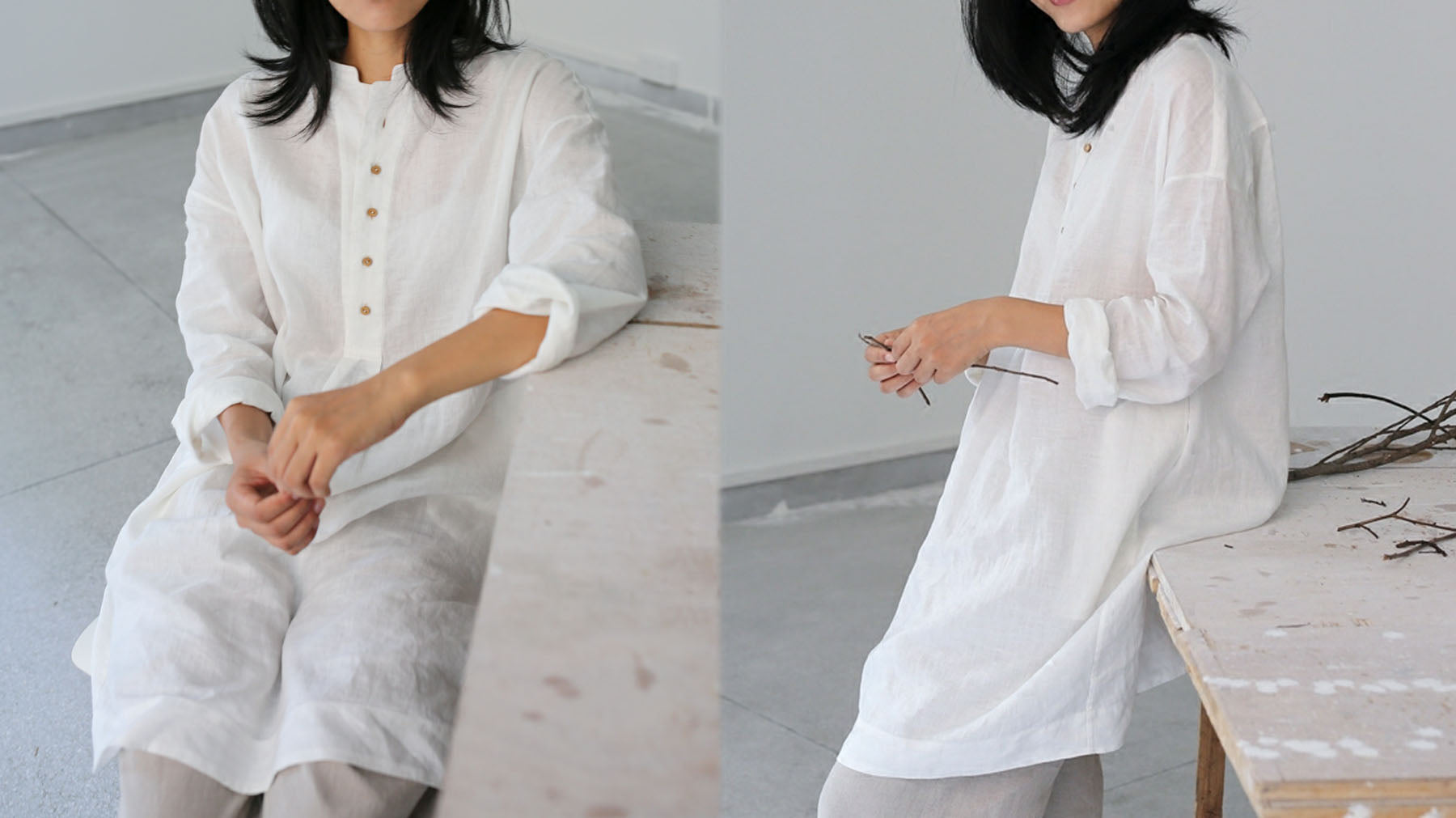 edoa Linen Stand Collar Tunic