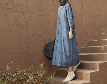 edoa Yarn Dyed Linen Dress with Pintucks 