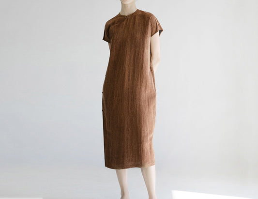 edoa Cracked Mud Silk Qipao Dress