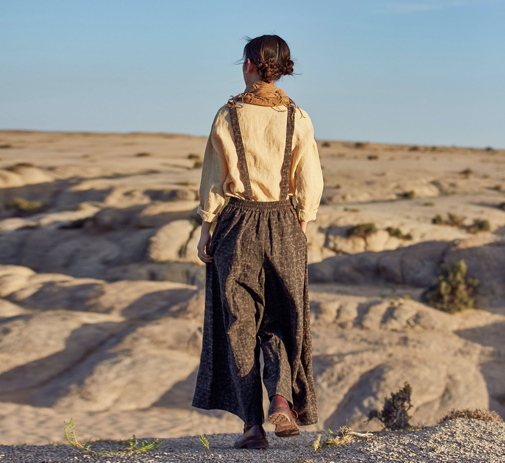 edoa Cracked Mud Silk Adjustable Suspender Pants 