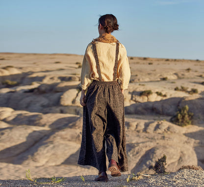 edoa Cracked Mud Silk Adjustable Suspender Pants 