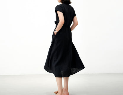 edoa V neck Linen Wrap Dress