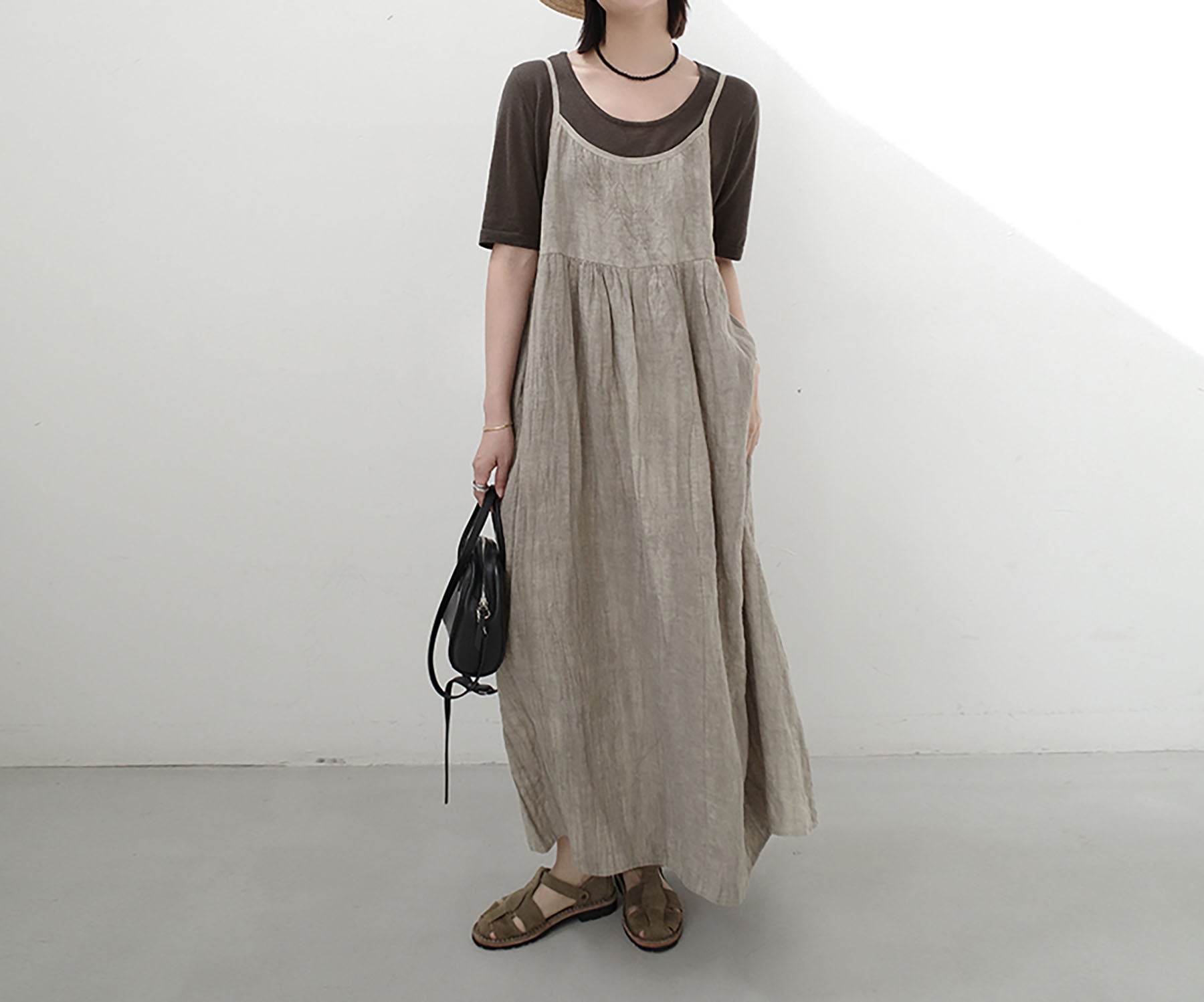 edoa Tie Dyed Linen Pinafore Dress 