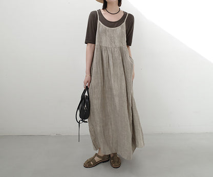 edoa Tie Dyed Linen Pinafore Dress 