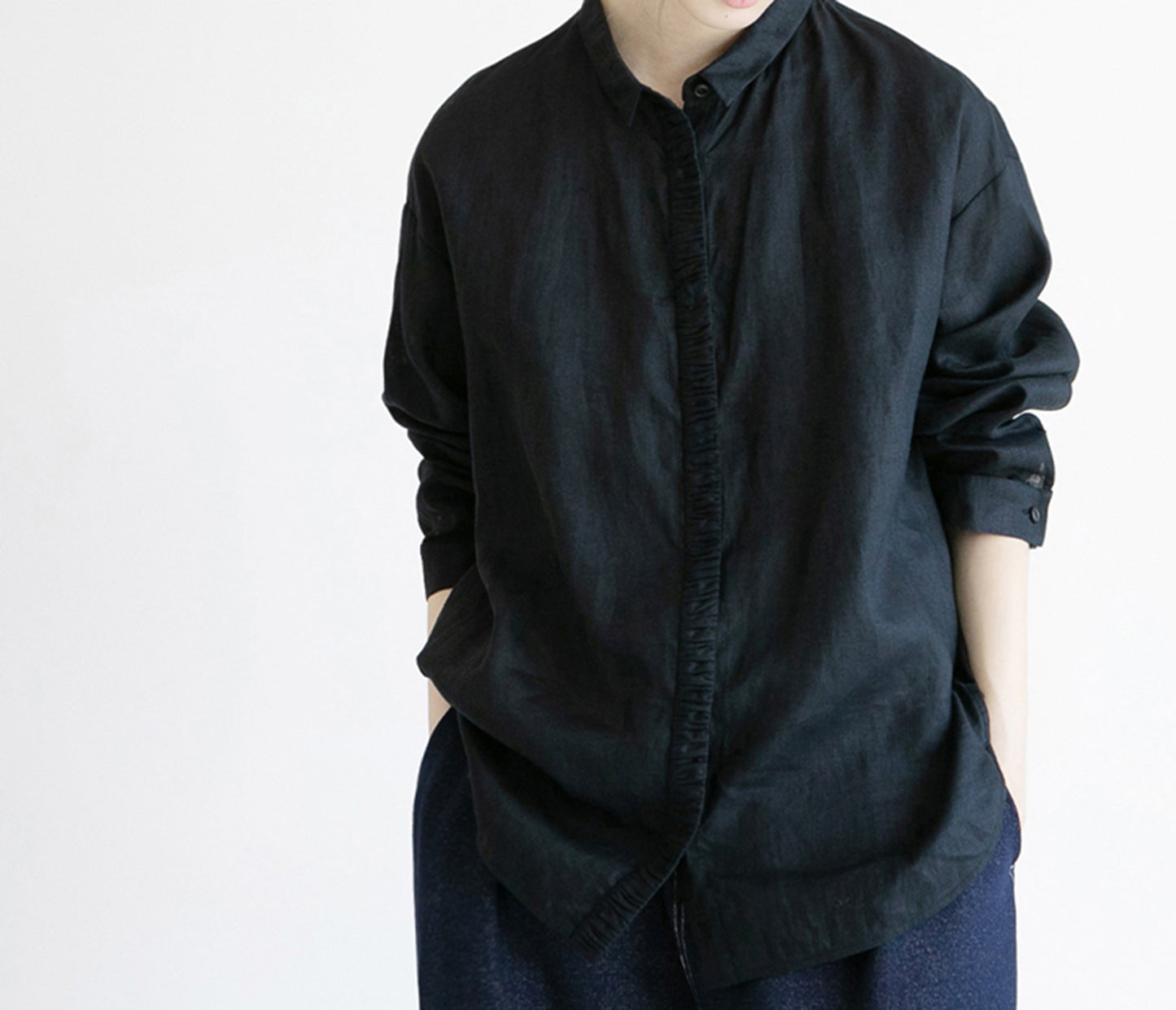 edoa Black Linen Shirt