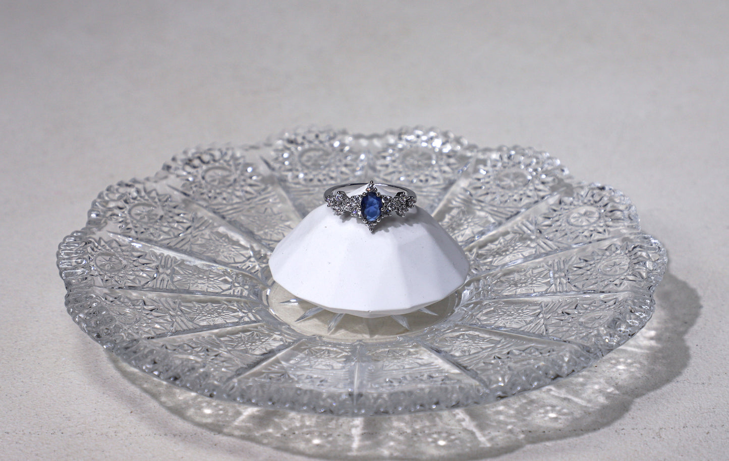 edoa Pave Diamond Oval Sapphire Silver Ring