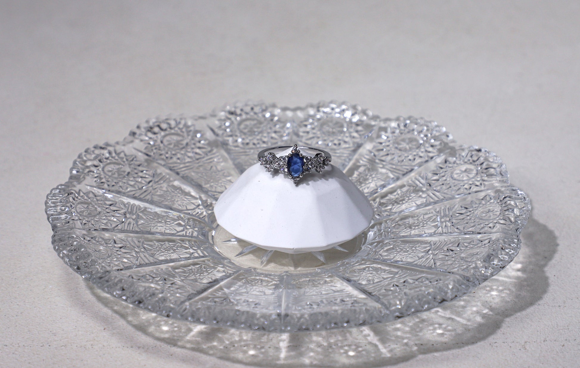 edoa Pave Diamond Oval Sapphire Silver Ring