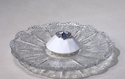 edoa Pave Diamond Oval Sapphire Silver Ring