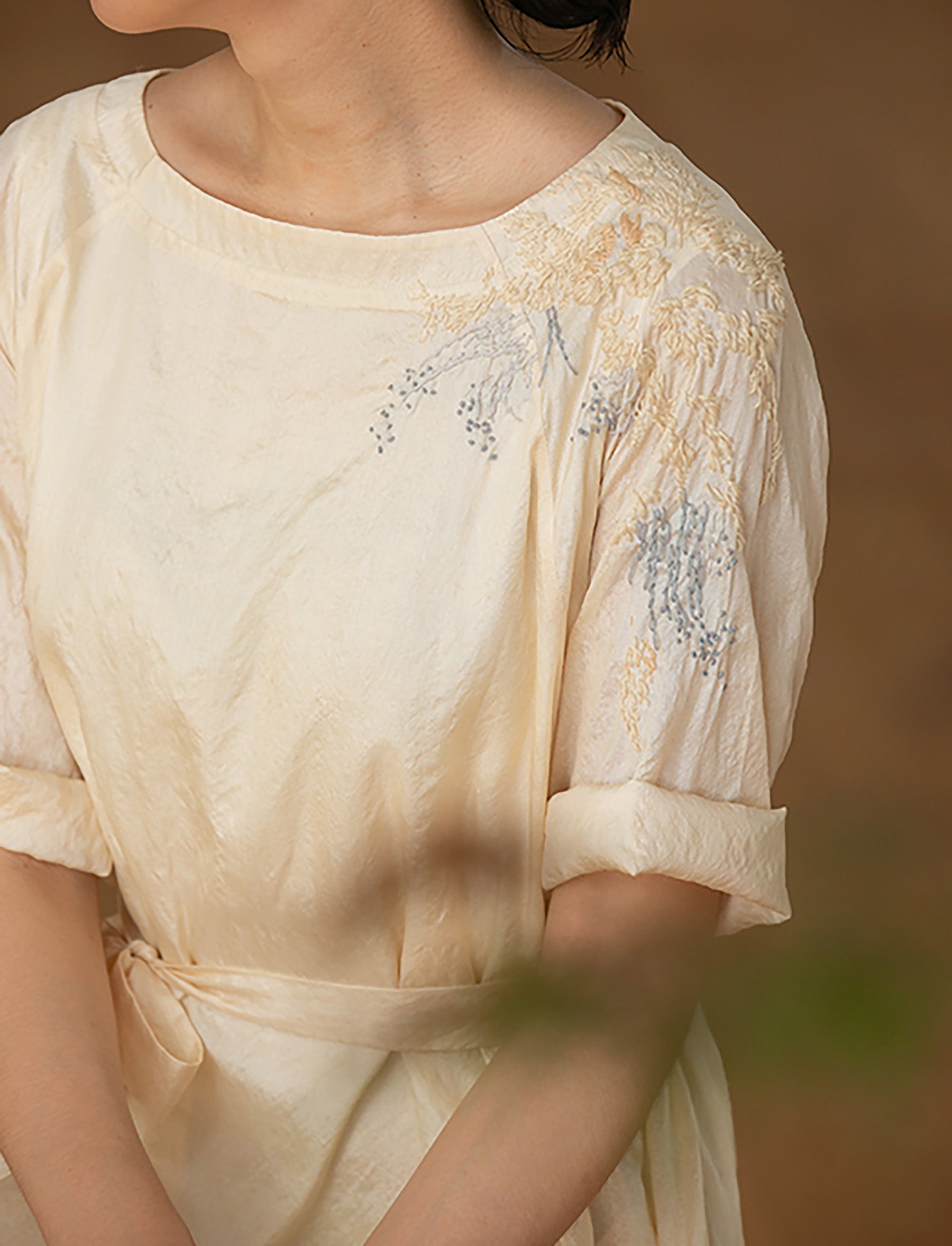 edoa Tussah Silk Hand Embroidery Chinese Dress