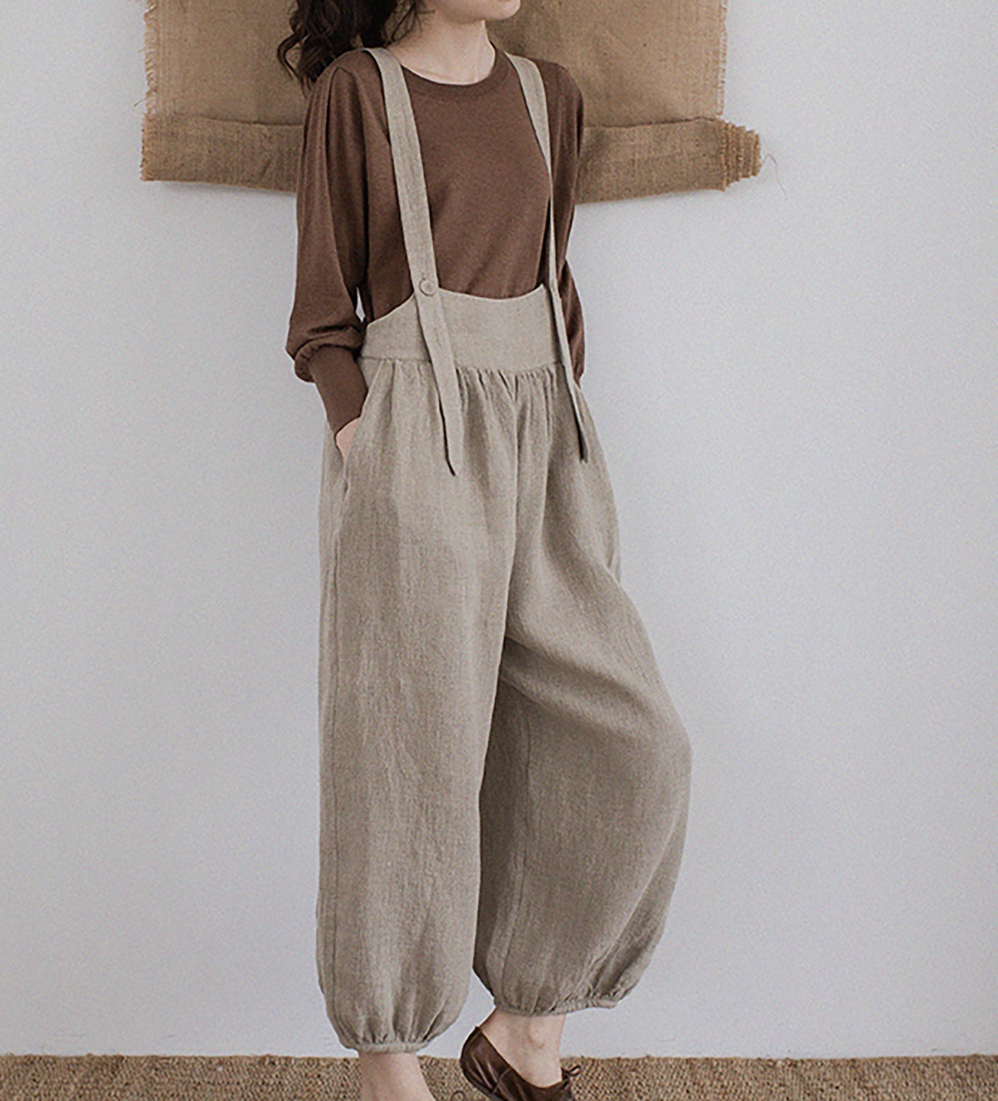 edoa Loose Flax Linen Salopette