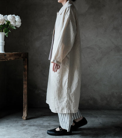 edoa White Silk Linen Blend Dust Coat 