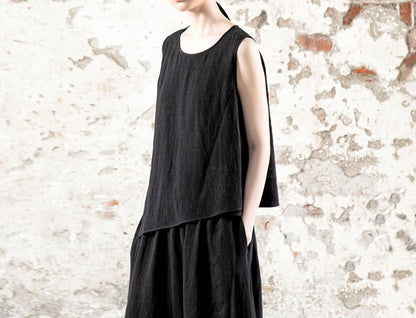 edoa High Counted Ramie Asymmetric Tank Top
